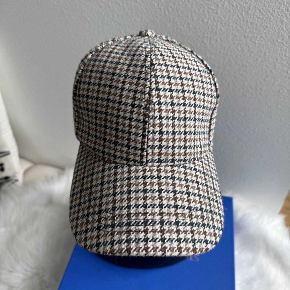 Unisex Brown Houndstooth Tweed Baseball Cap Hat- Adjustable